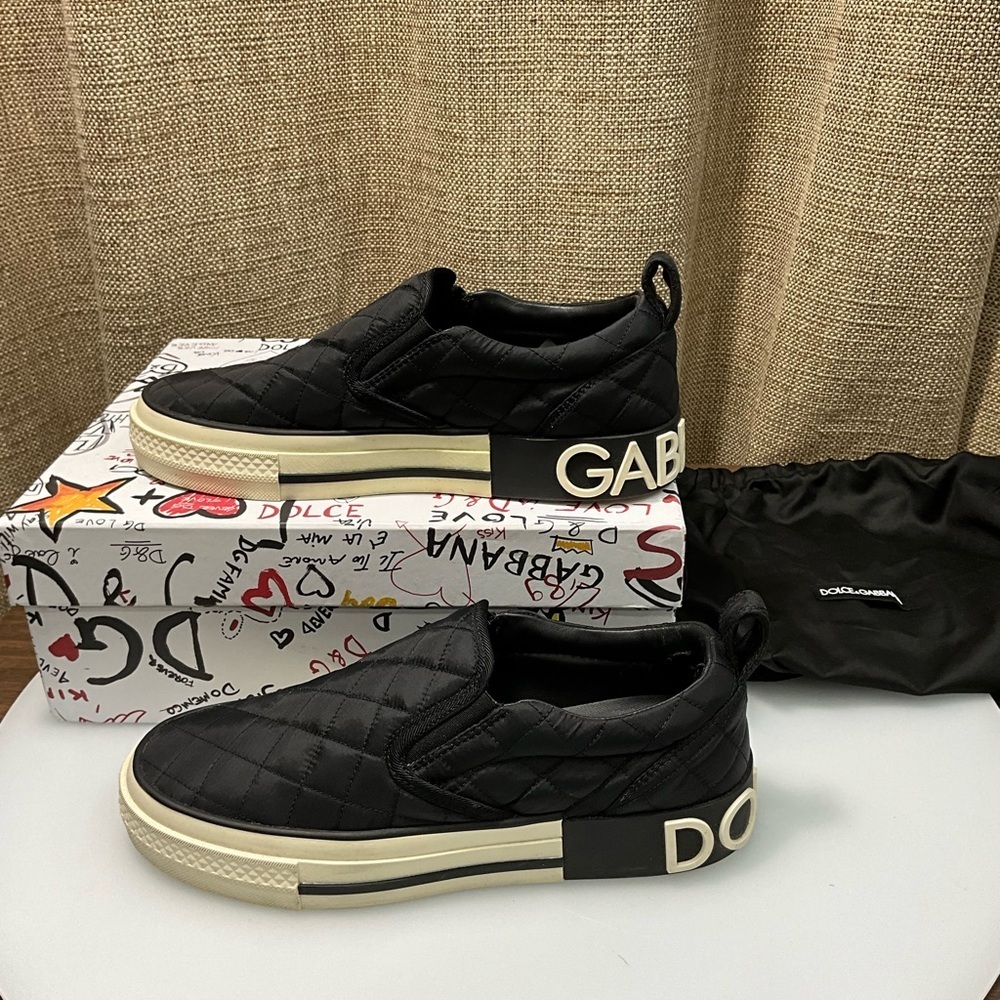 DOLCE & GABBANA Custom 2.Zero Quilted Slip On Black Nyon Sneakers 38 shoes